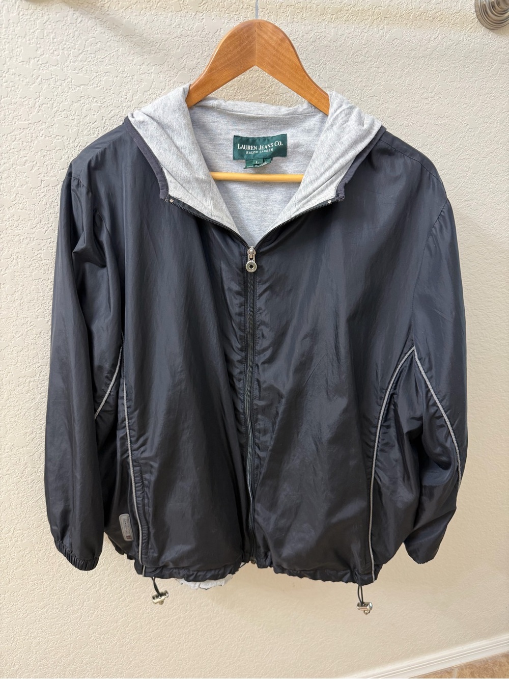 Ralph Lauren Black Hooded Windbreaker Jacket with Gray Lining